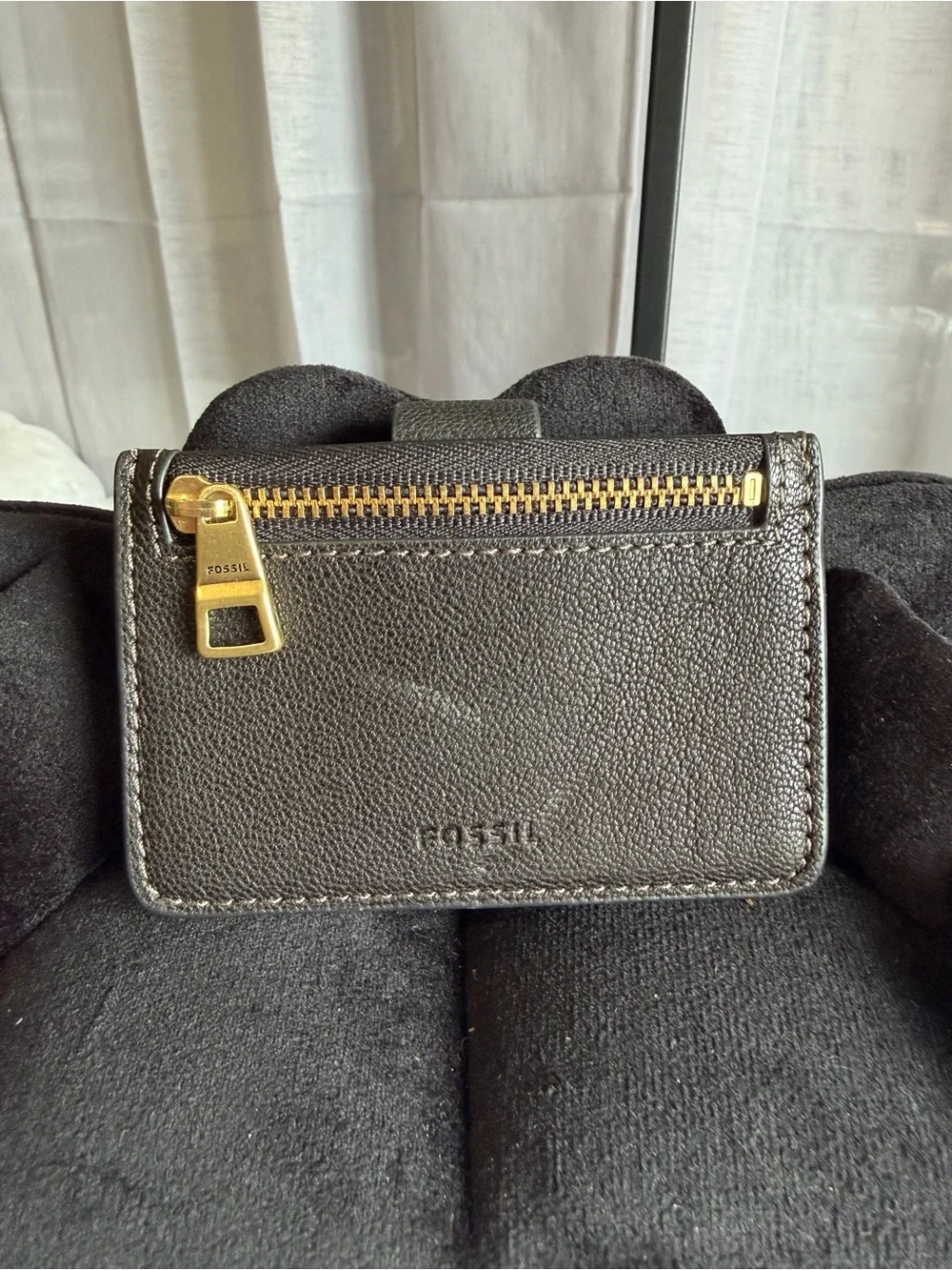 Fossil Black Leather Snap Card Holder with Gold Stud